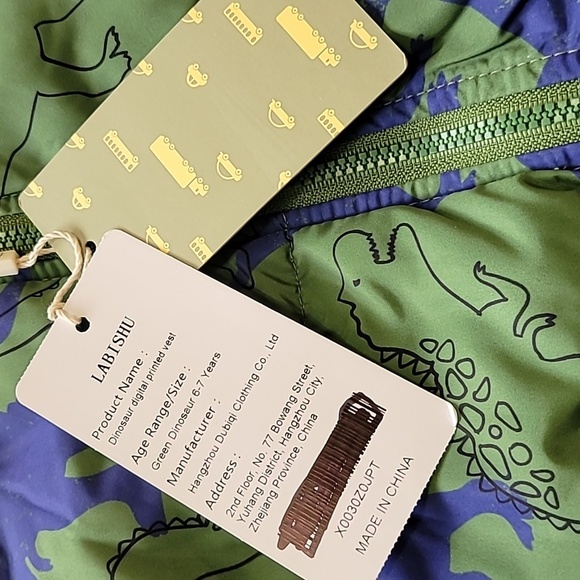 Children Puffer Vest Boys 6-7 years Green Dinosaur print Casual lightweight - Picture 4 of 11